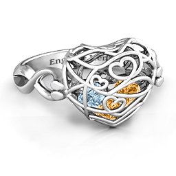 Caged Hearts Ring with 2-6 Stones in 925 Sterling Silver with Citrine