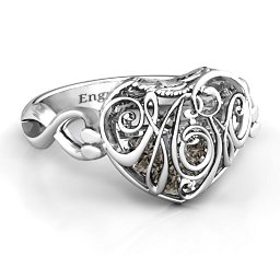 Caged Hearts Ring with 2-6 Stones in 925 Sterling Silver with Smokey Quartz