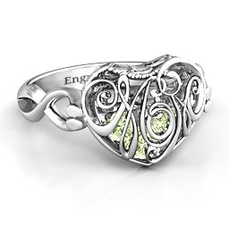Caged Hearts Ring with 2-6 Stones in 925 Sterling Silver with Peridot