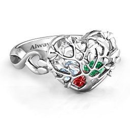 Caged Hearts Ring with 2-6 Stones in 925 Sterling Silver