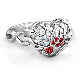 Caged Hearts Ring with 2-6 Stones in 925 Sterling Silver with Garnet