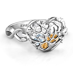 Caged Hearts Ring with 2-6 Stones in 925 Sterling Silver with Citrine