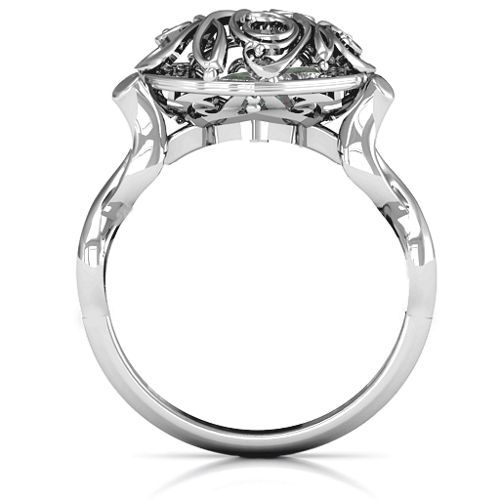 Cursive Mom Caged Hearts Ring with Infinity Band – Sterling Silver with Alexandrite and Aquamarine