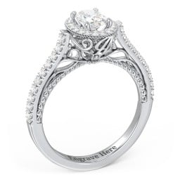 Classic Diamond Engagement Ring with Pave Accented Halo and Initial Setting - "The Brigitte"