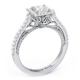 Classic Diamond Engagement Ring with Pave Accented Halo and Initial Setting - "The Brigitte"