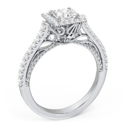 Classic Diamond Engagement Ring with Pave Accented Halo and Initial Setting - "The Brigitte"