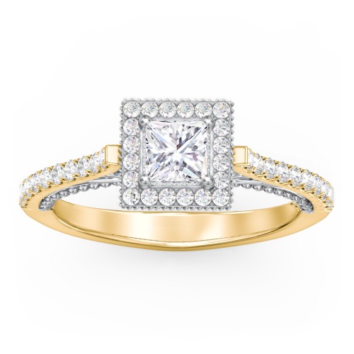 Classic Diamond Engagement Ring with Pave Accented Halo and Initial Setting - "The Brigitte"