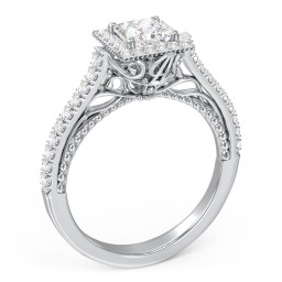 Classic Diamond Engagement Ring with Pave Accented Halo and Initial Setting - "The Brigitte"