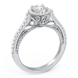 Classic Diamond Engagement Ring with Pave Accented Halo and Initial Setting - "The Brigitte"