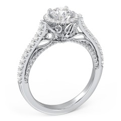 Classic Diamond Engagement Ring with Pave Accented Halo and Initial Setting - "The Brigitte" – 10K White Gold with Lab Diamond