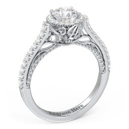 Classic Diamond Engagement Ring with Pave Accented Halo and Initial Setting - "The Brigitte"