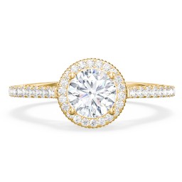 Classic Diamond Engagement Ring with Pave Accented Halo and Initial Setting - "The Brigitte" in 10K Solid Yellow Gold with Diamond