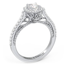 Classic Diamond Engagement Ring with Pave Accented Halo and Initial Setting - "The Brigitte"