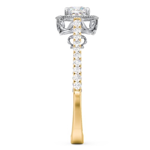 Classic Diamond Engagement Ring with Pave Accented Halo and Initial Setting - "The Brigitte"