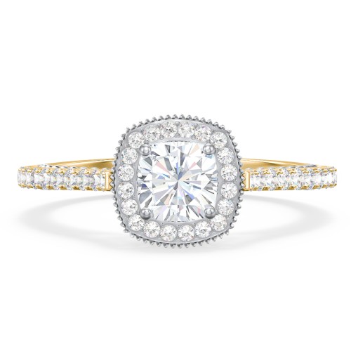 Classic Diamond Engagement Ring with Pave Accented Halo and Initial Setting - "The Brigitte" – 10K Yellow Gold with Lab Diamond