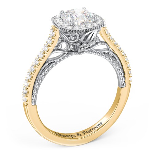 Classic Diamond Engagement Ring with Pave Accented Halo and Initial Setting - "The Brigitte" – 10K Yellow Gold with Lab Diamond