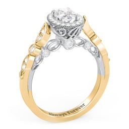 Vintage Diamond Engagement Ring with Accents and Halo Setting - "The Audrey" in 10K Solid Yellow Gold with 04LABDIAM-OV-0.50-VS2-G-G and Lab Diamond