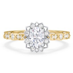 Vintage Solitaire Diamond Engagement Ring with Accents and Floral Setting - "The Audrey"