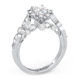 Vintage Solitaire Diamond Engagement Ring with Accents and Floral Setting - "The Audrey"