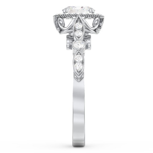 Vintage Diamond Engagement Ring with Accents and Halo Setting - "The Audrey" – 10K White Gold with Lab Diamond