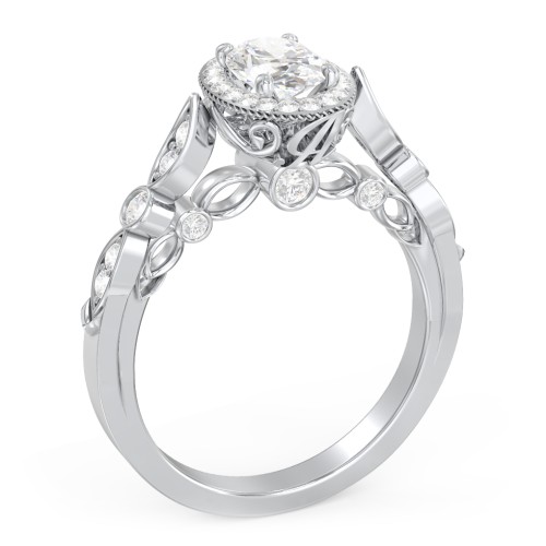 Vintage Diamond Engagement Ring with Accents and Halo Setting - "The Audrey" – 10K White Gold with Lab Diamond