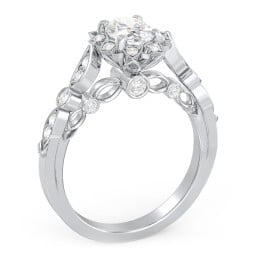 Vintage Solitaire Diamond Engagement Ring with Accents and Floral Setting - "The Audrey"