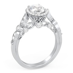 Vintage Diamond Engagement Ring with Accents and Halo Setting - "The Audrey" – 10K White Gold with Lab Diamond