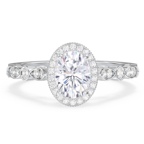 Vintage Diamond Engagement Ring with Accents and Halo Setting - "The Audrey" – 10K White Gold with Lab Diamond