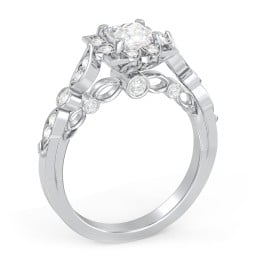 Vintage Solitaire Diamond Engagement Ring with Accents and Floral Setting - "The Audrey"