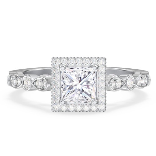 Vintage Diamond Engagement Ring with Accents and Halo Setting - "The Audrey" – 10K White Gold with Lab Diamond