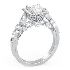 Vintage Diamond Engagement Ring with Accents and Halo Setting - "The Audrey" – 10K White Gold with Lab Diamond