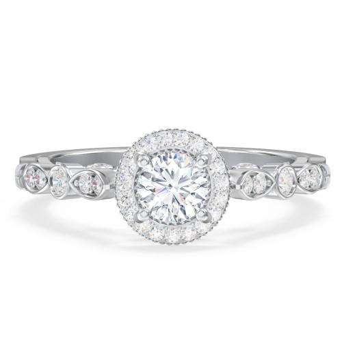 Vintage Diamond Engagement Ring with Accents and Halo Setting - "The Audrey" – 10K White Gold with Lab Diamond