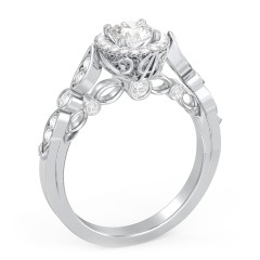 Vintage Diamond Engagement Ring with Accents and Halo Setting - "The Audrey" – 10K Yellow Gold with Lab Diamond