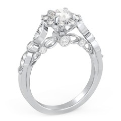 Vintage Solitaire Diamond Engagement Ring with Accents and Floral Setting - "The Audrey" – 10K White Gold with Lab Diamond