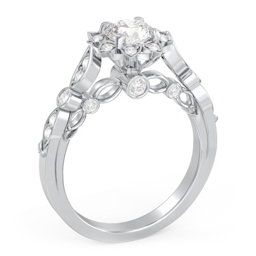 Vintage Solitaire Diamond Engagement Ring with Accents and Floral Setting - "The Audrey" – 10K White Gold with Lab Diamond
