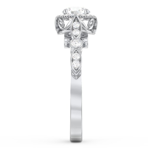 Vintage Diamond Engagement Ring with Accents and Halo Setting - "The Audrey" – 10K White Gold with Lab Diamond