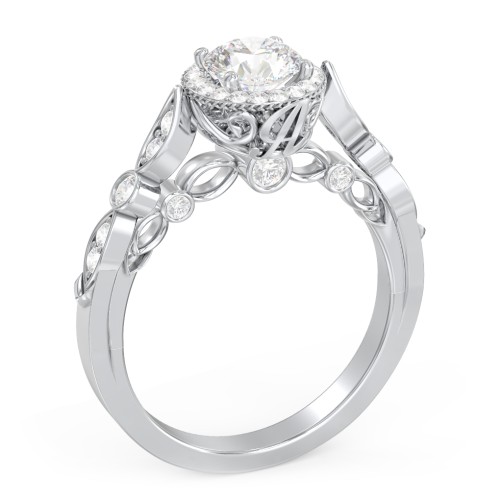 Vintage Diamond Engagement Ring with Accents and Halo Setting - "The Audrey" – 10K White Gold with Lab Diamond