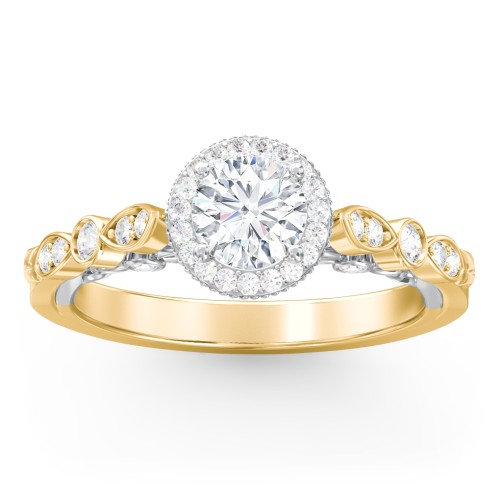 Vintage Diamond Engagement Ring with Accents and Halo Setting - "The Audrey" – 10K Yellow Gold with Lab Diamond