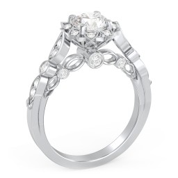 Vintage Solitaire Diamond Engagement Ring with Accents and Floral Setting - "The Audrey"