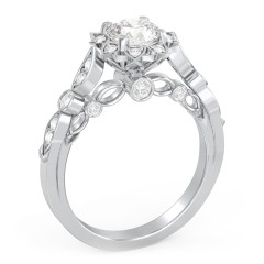 Vintage Solitaire Diamond Engagement Ring with Accents and Floral Setting - "The Audrey" – 10K White Gold with Lab Diamond