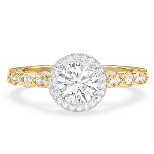 Vintage Diamond Engagement Ring with Accents and Halo Setting - "The Audrey" – 10K Yellow Gold with Lab Diamond