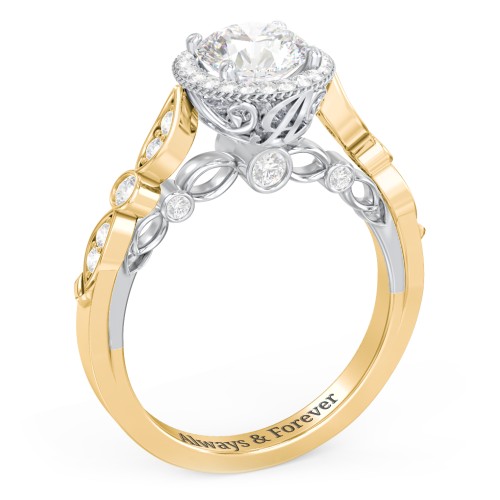 Vintage Diamond Engagement Ring with Accents and Halo Setting - "The Audrey" – 10K Yellow Gold with Lab Diamond