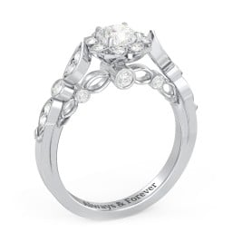 Vintage Solitaire Diamond Engagement Ring with Accents and Floral Setting - "The Audrey"