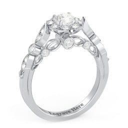 Vintage Solitaire Diamond Engagement Ring with Accents and Floral Setting - "The Audrey"