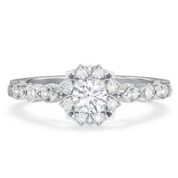 Vintage Solitaire Diamond Engagement Ring with Accents and Floral Setting - "The Audrey"