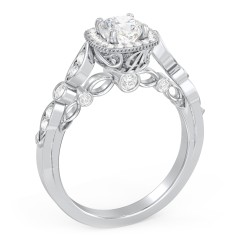 Vintage Diamond Engagement Ring with Accents and Halo Setting - "The Audrey" – 10K White Gold with Lab Diamond
