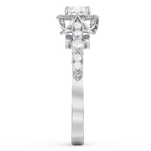 Vintage Diamond Engagement Ring with Accents and Halo Setting - "The Audrey" – 10K White Gold with Lab Diamond