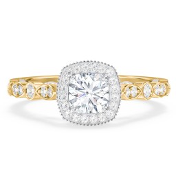 Vintage Diamond Engagement Ring with Accents and Halo Setting - "The Audrey" in 10K Solid Yellow Gold
