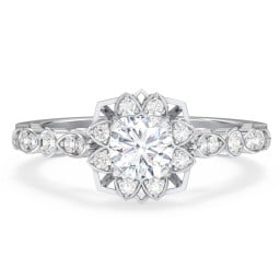 Vintage Solitaire Diamond Engagement Ring with Accents and Floral Setting - "The Audrey"