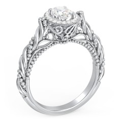 Vintage Diamond Engagement Ring with Accents and Halo Setting - "The Rita" – 10K White Gold with Lab Diamond